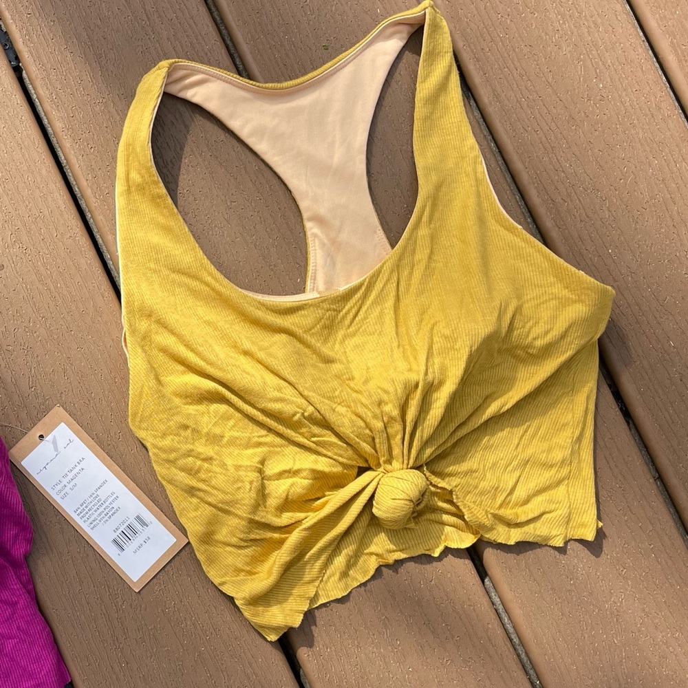 Niyama Sol tie front sports bra crop tank s/m turmeric